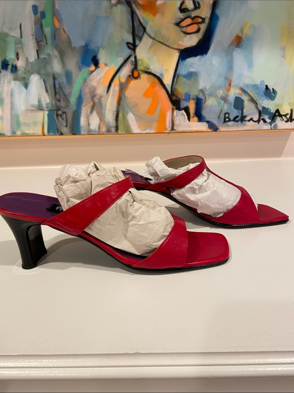 Vintage Etienne Aigner Red Leather Mid-Heel sandals